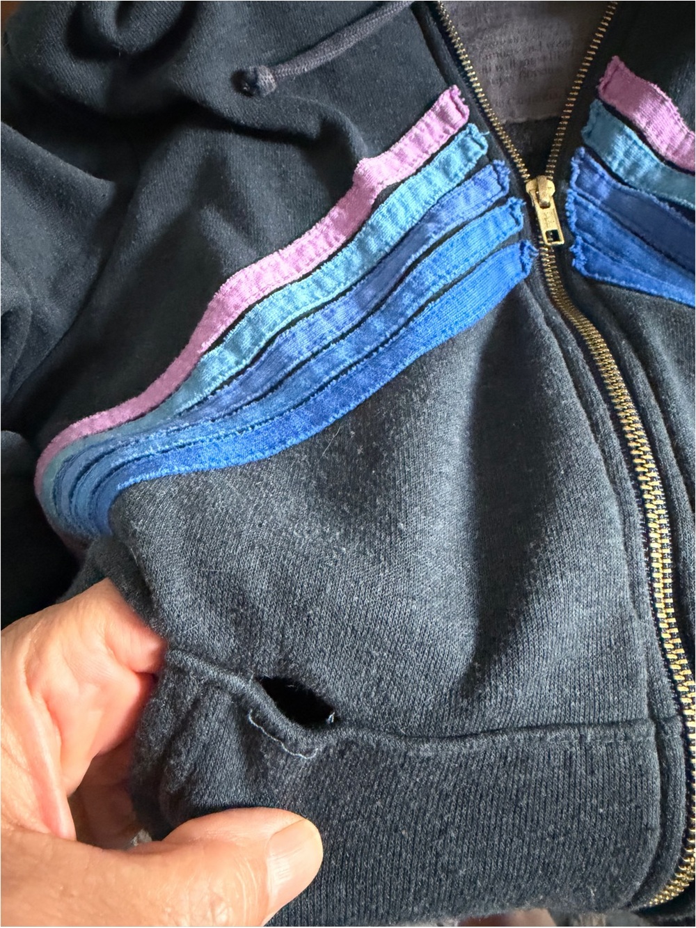 Aviator Nation Rainbow Charcoal Gray Hoodie Zip Up Sweatshirt Medium Boho - Picture 10 of 11